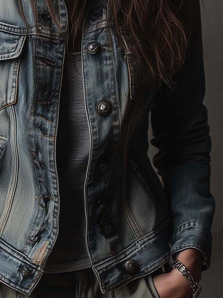 Women’s Washed Faded Utility Trucker Jacket