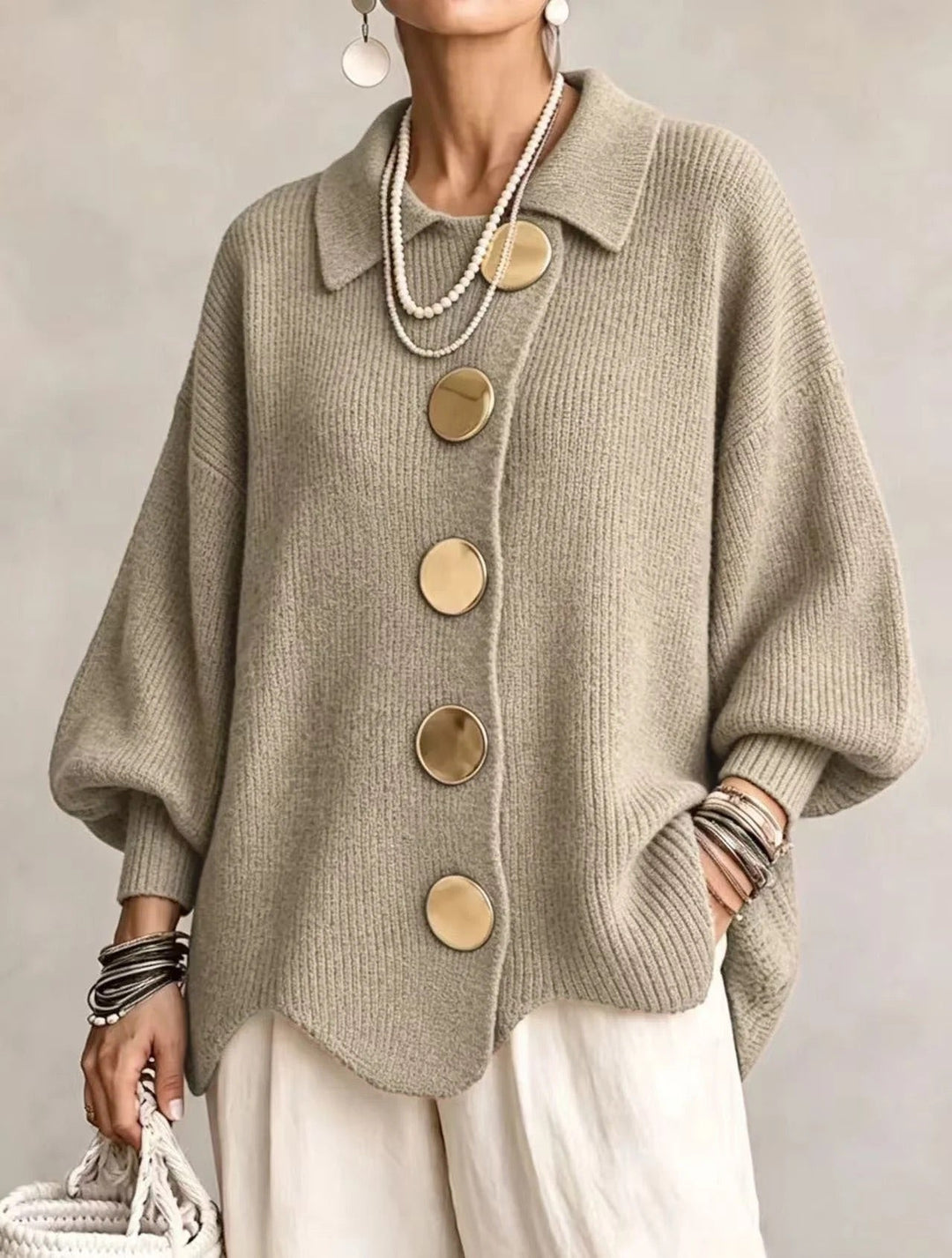 Women’s Oversized Collared Button Front Cardigan