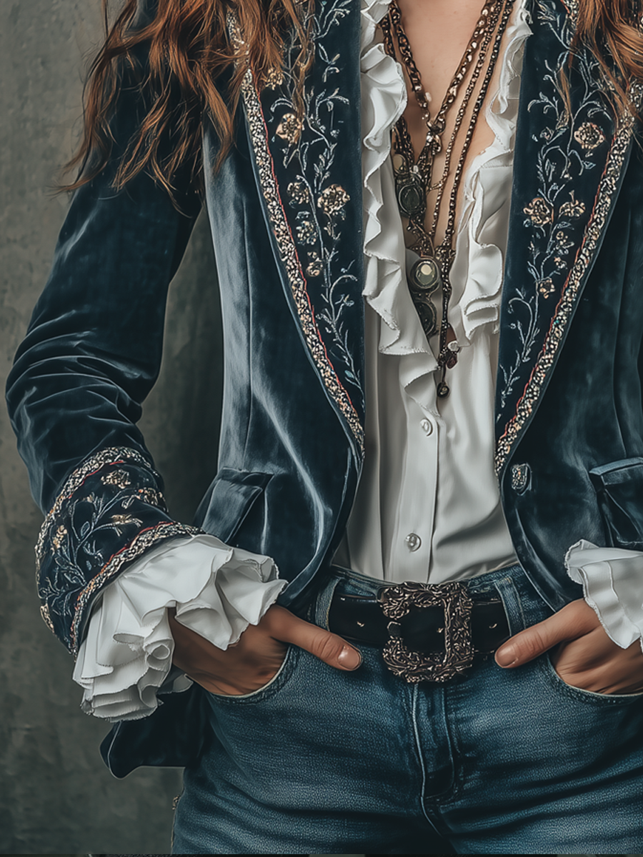 Women’s Vintage Floral Embroidered Blazer