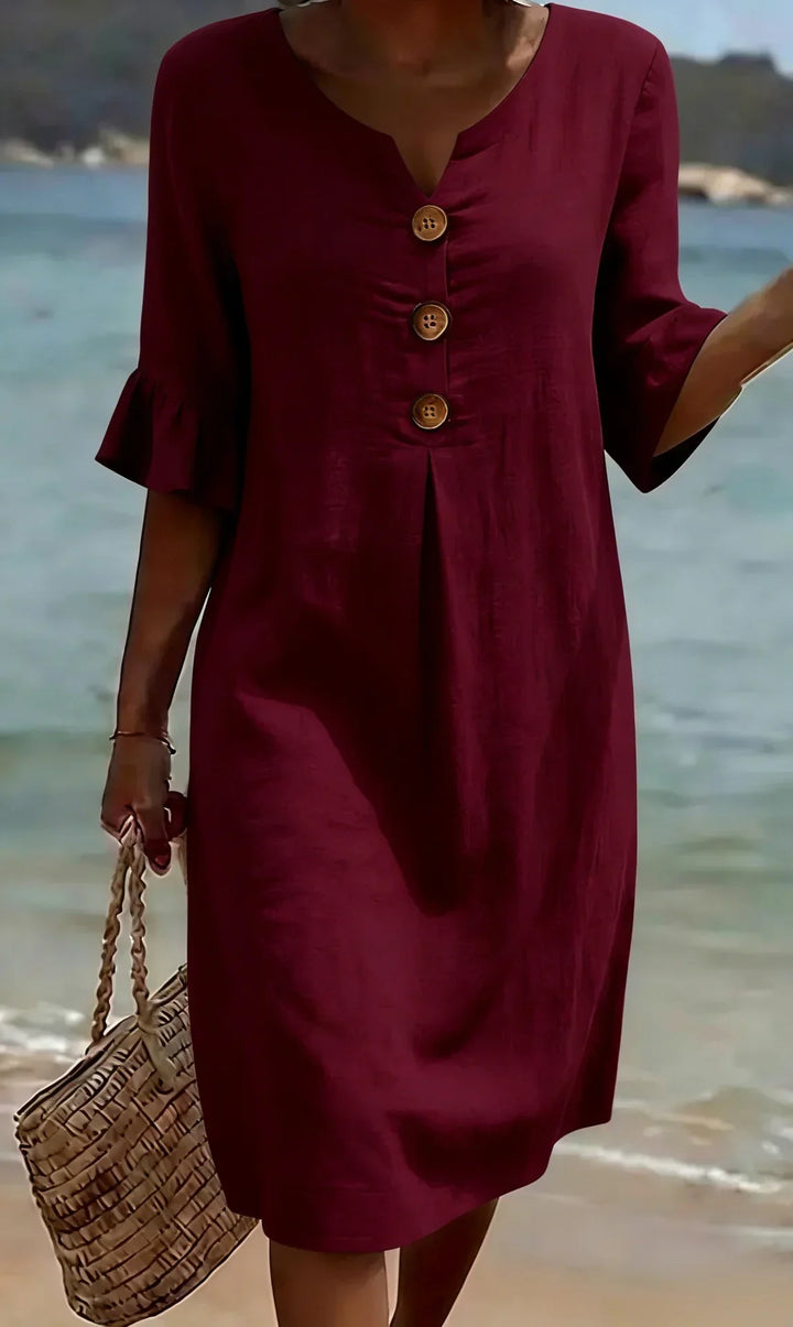 Women’s Textured Button Front Balloon Sleeve Dress