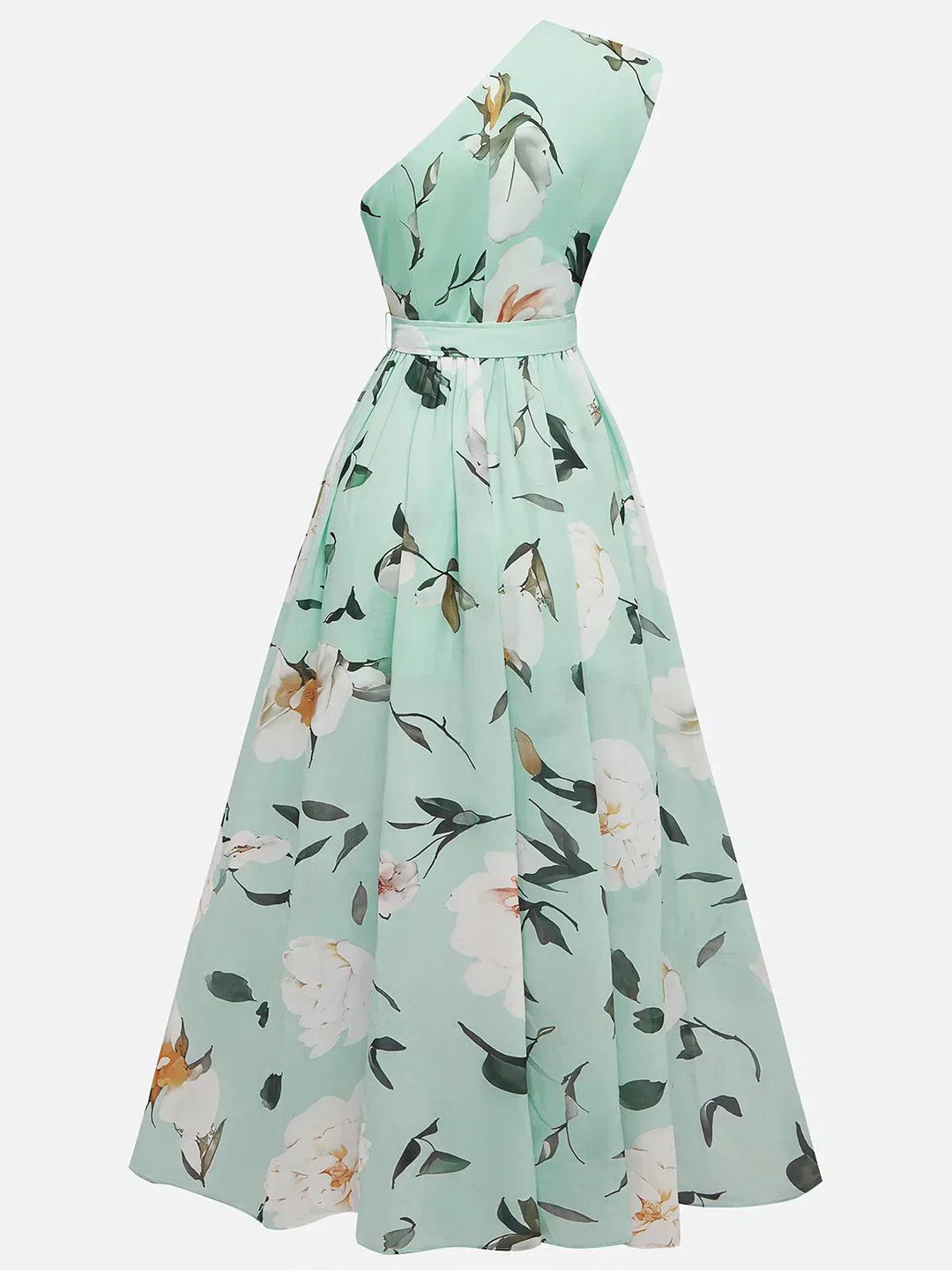 Women’s Light Green Floral One-Shoulder Maxi Dress