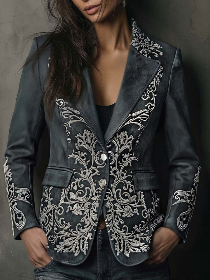 Women’s Charcoal Taupe Embossed Floral Blazer