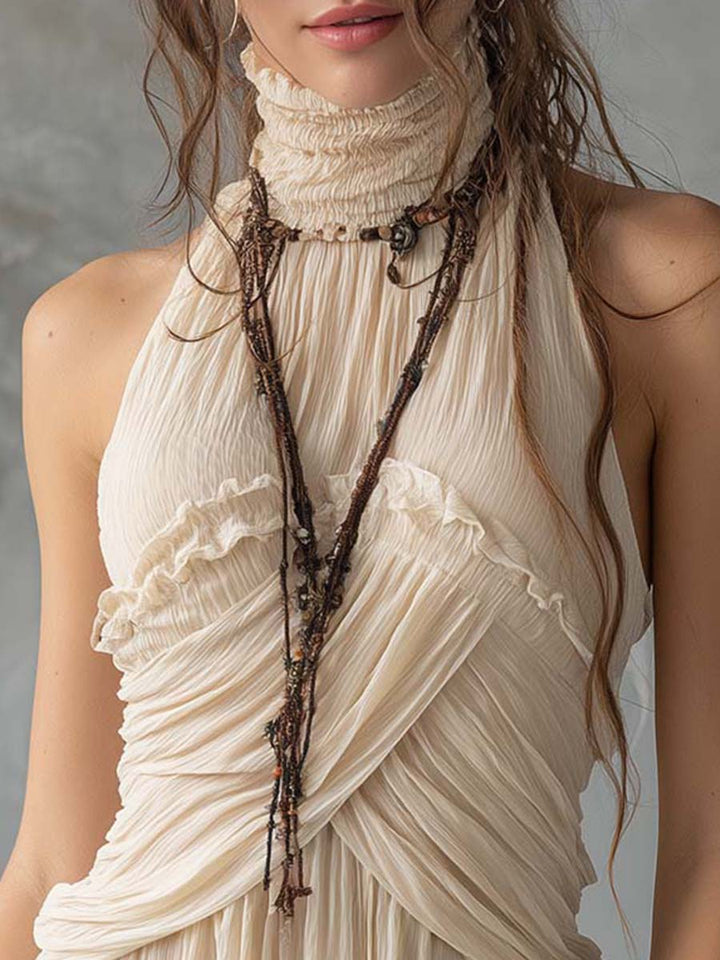 Women’s Boho Pleated Halter Neck Top