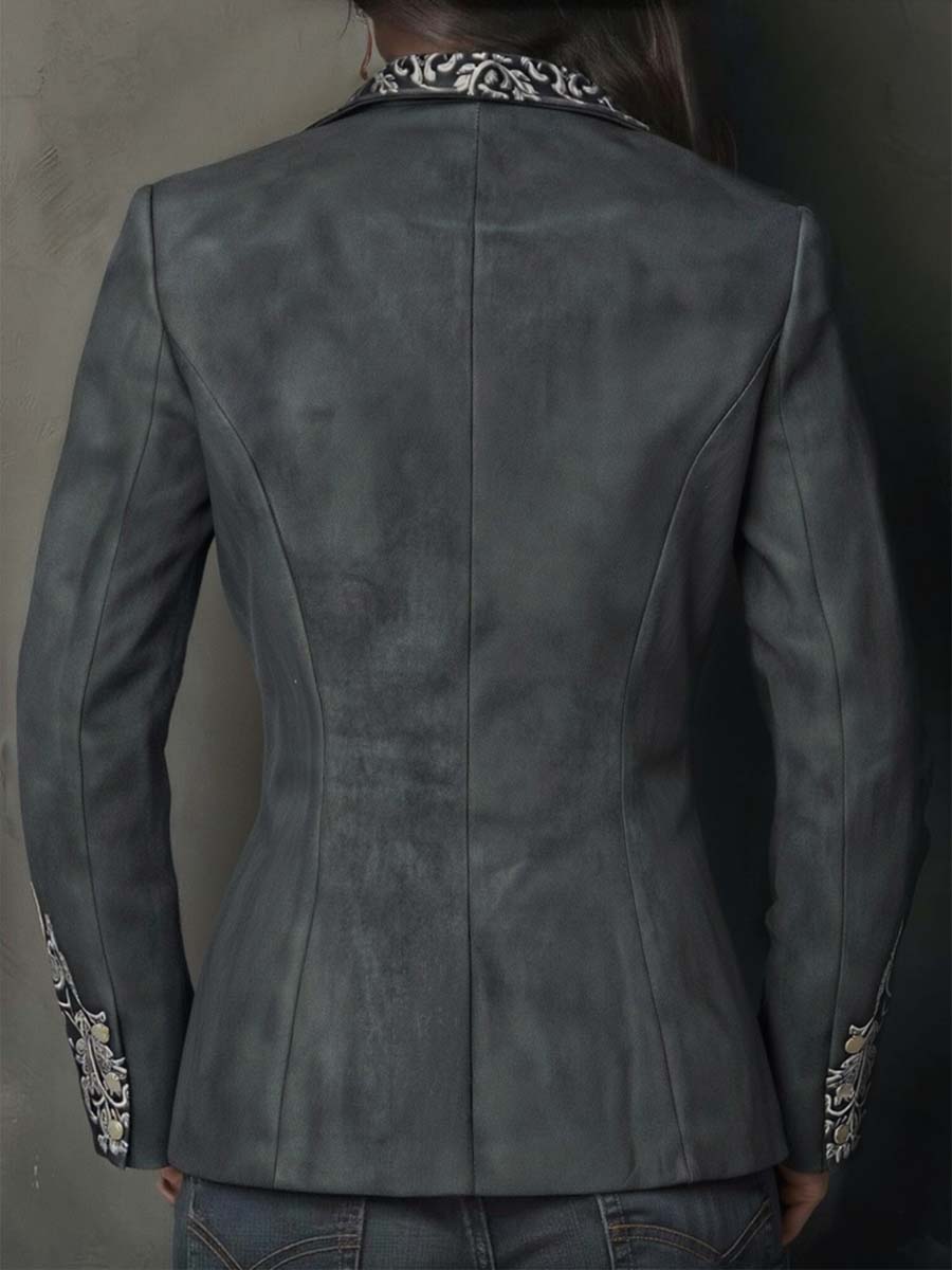 Women’s Charcoal Taupe Embossed Floral Blazer