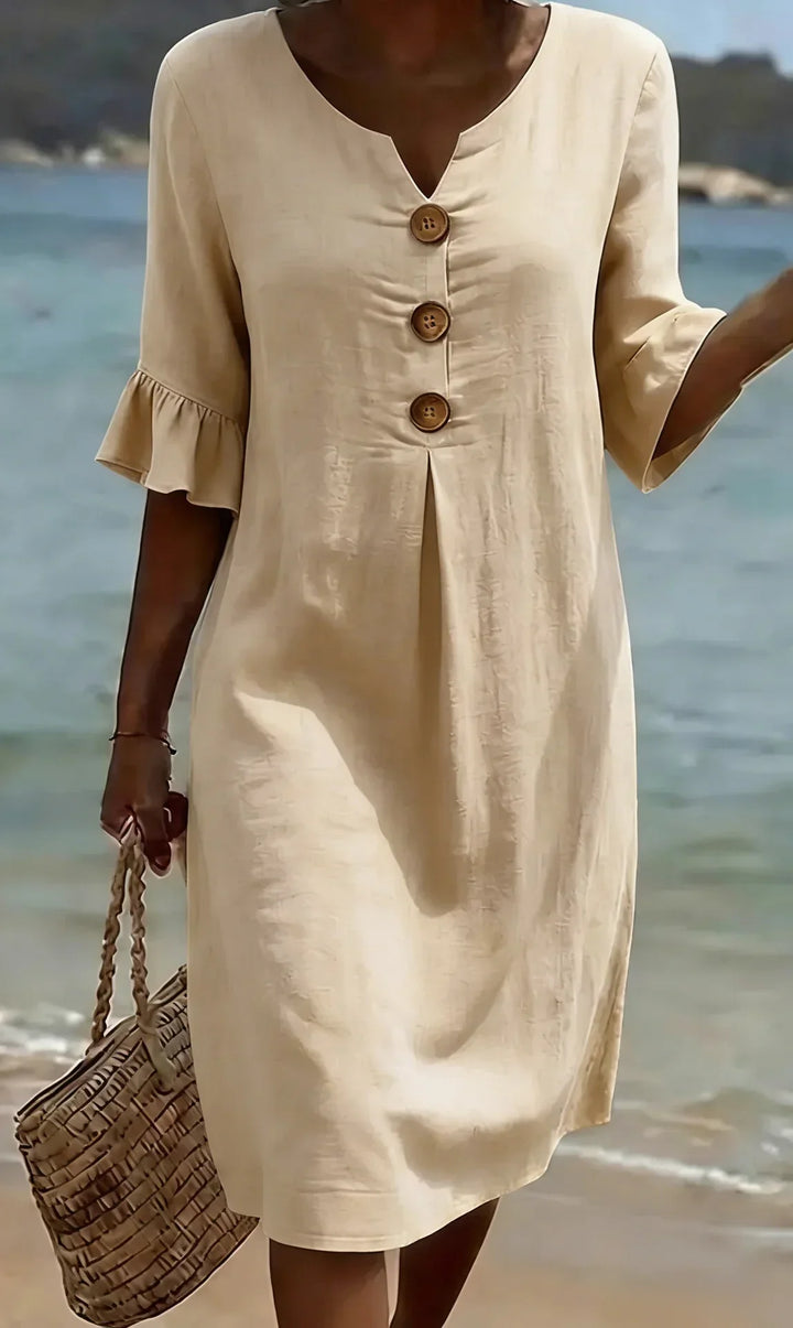 Women’s Textured Button Front Balloon Sleeve Dress