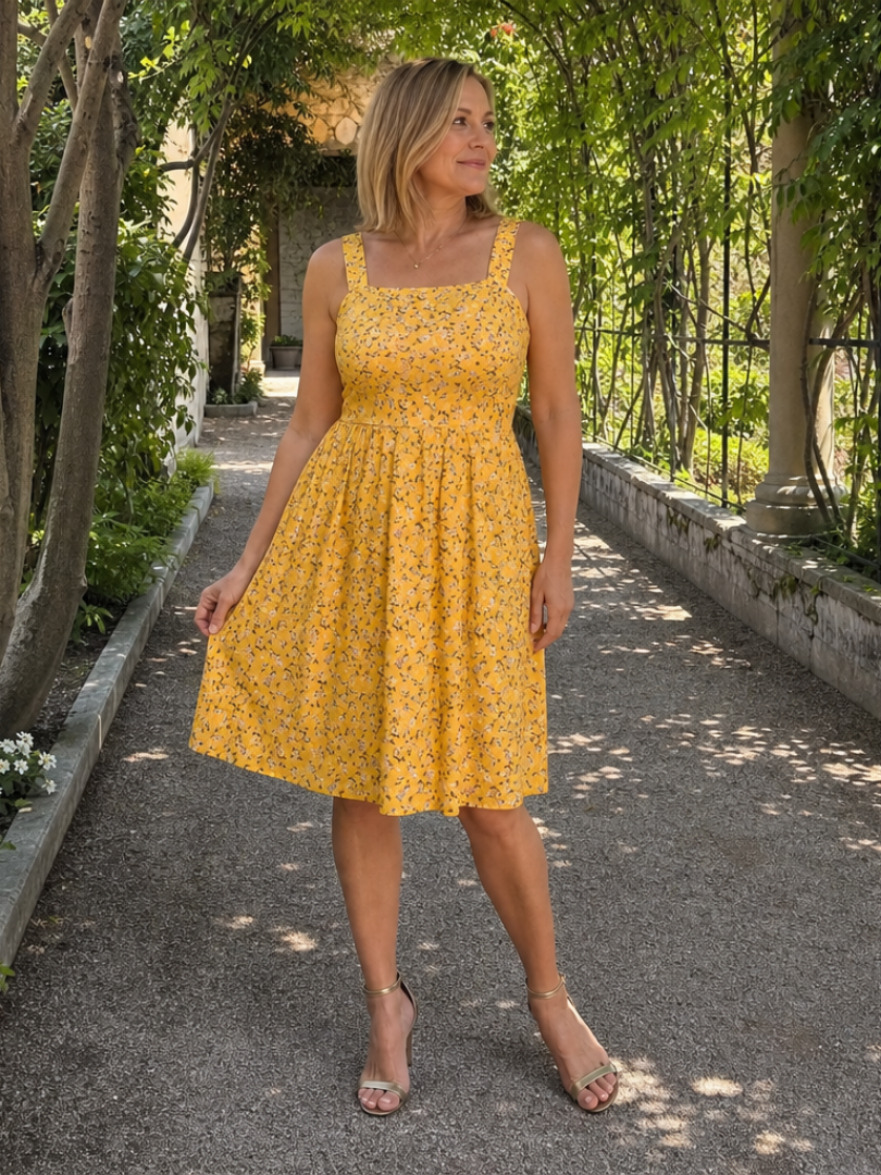 Women’s Square Neck Floral Print Knee Length Dress