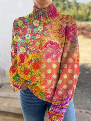 Women’s Floral Polka Dot Knit Pullover Sweater