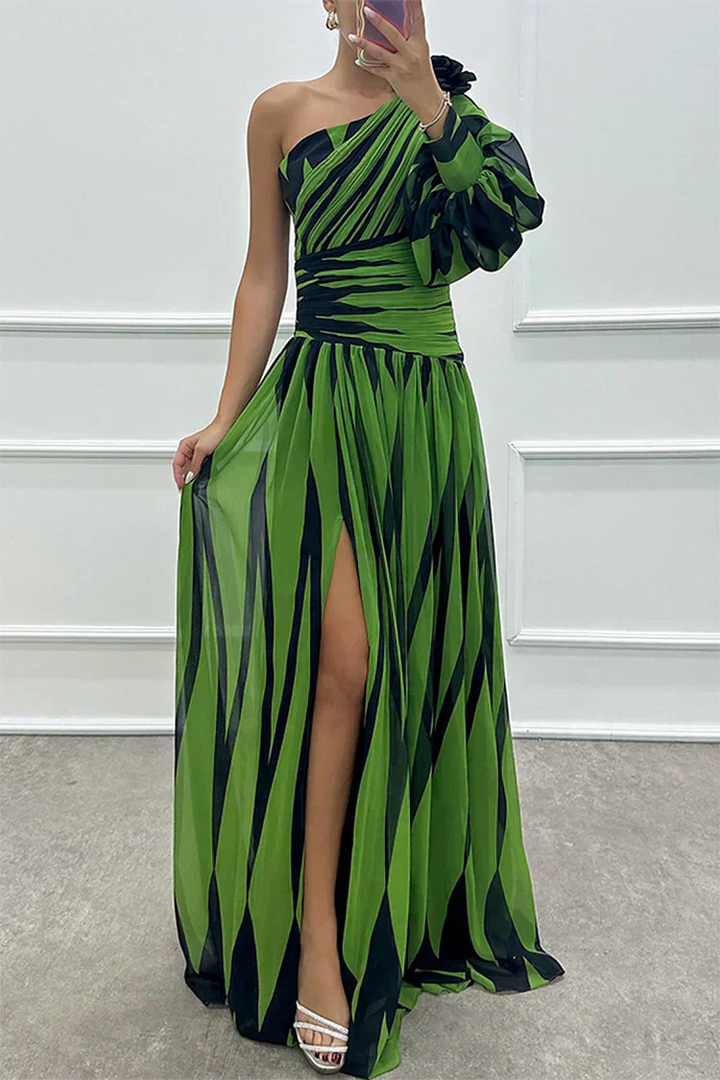 Women’s One-Shoulder Striped Maxi Dress