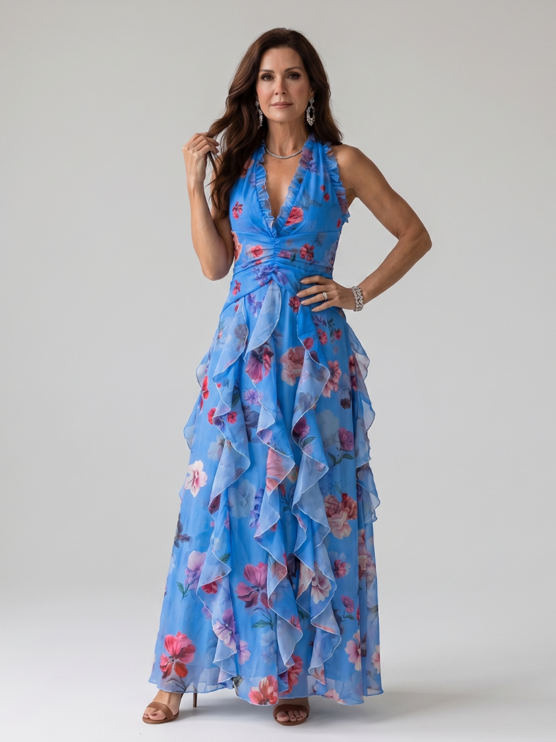 Women’s Halter Ruffle Floral Maxi Dress