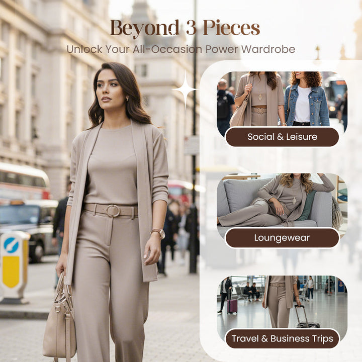 Women’s Elegant Longline 3-Piece Cardigan Top And Pants Set