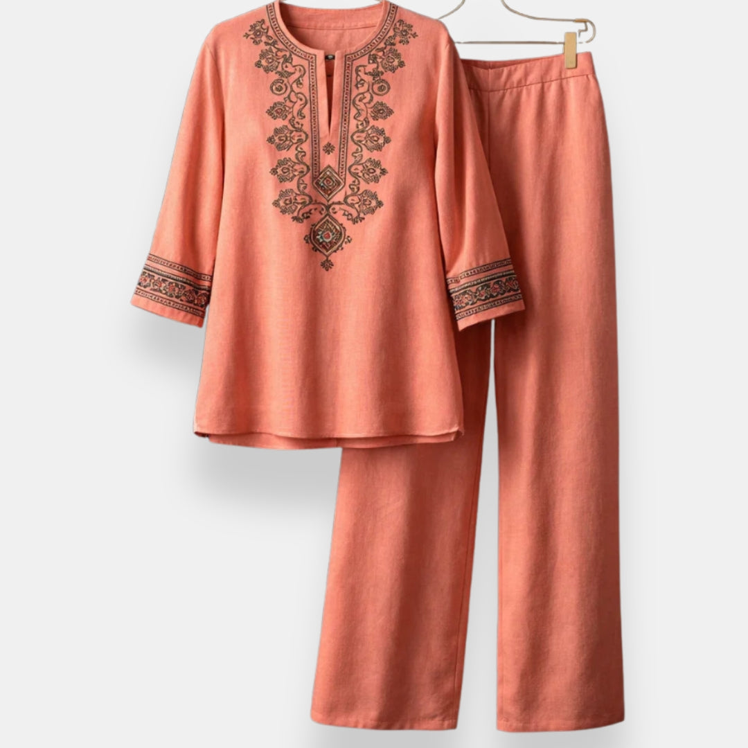 Women’s Embroidered Two-Piece Tunic and Pants Set