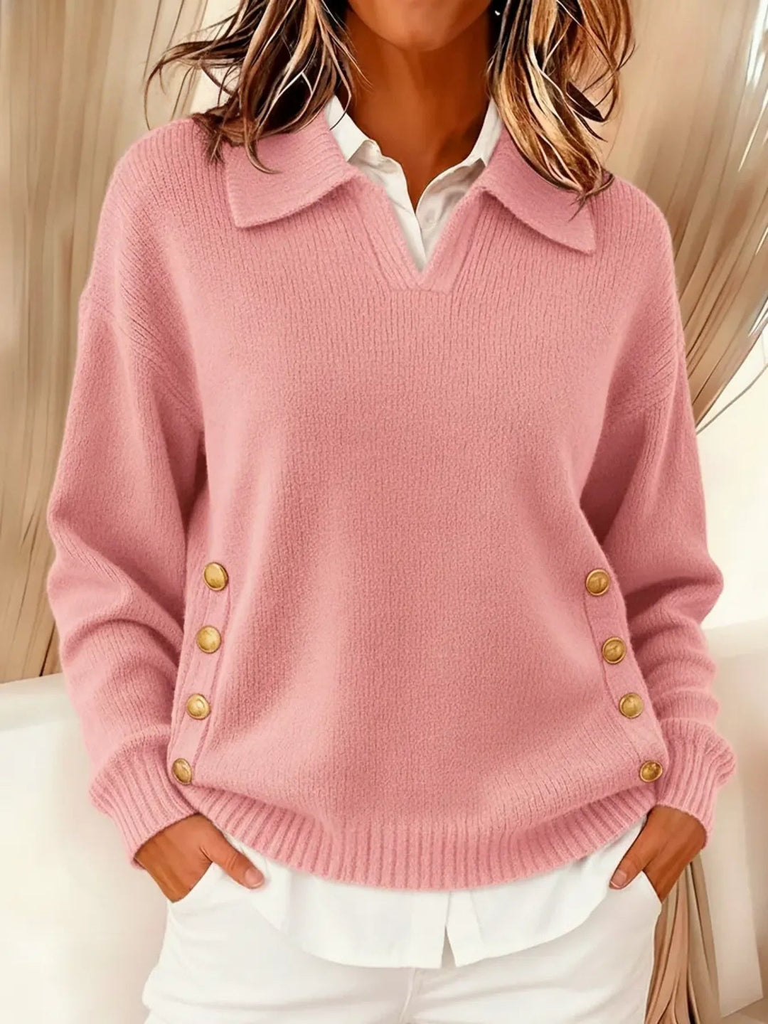 Women’s Collared V-Neck Long Sleeve Sweater
