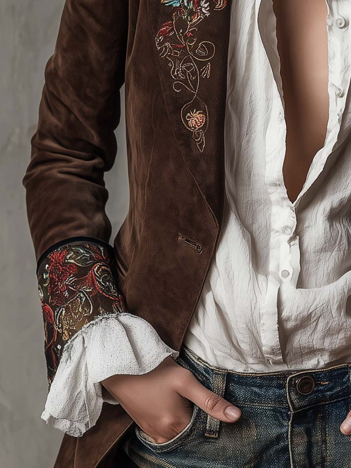 Women’s Vintage Brown Embroidered Blazer