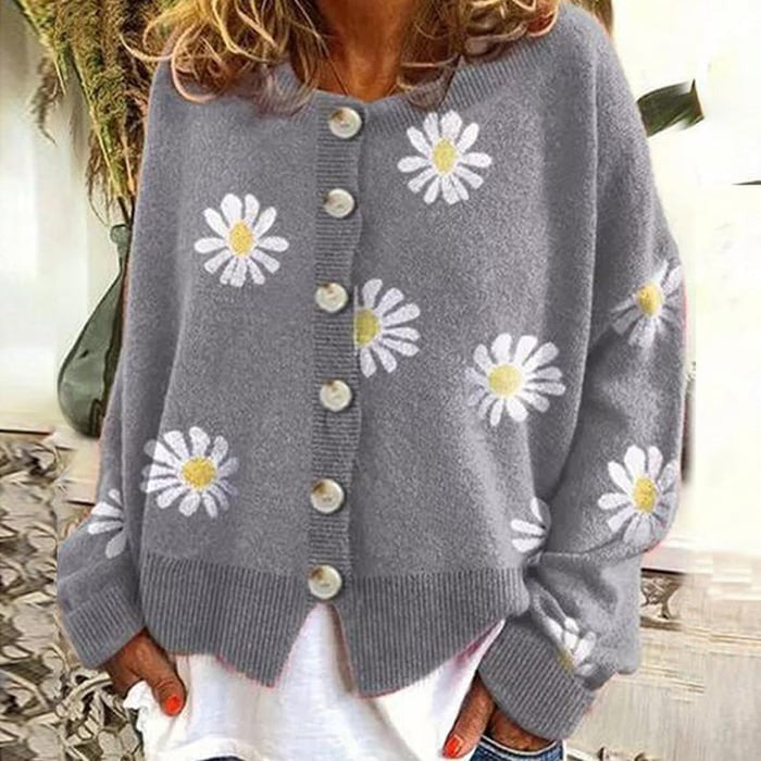 Women’s Daisy Print Button Up Cardigan