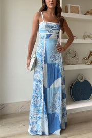Women’s Printed Bow Back Strappy Maxi Dress