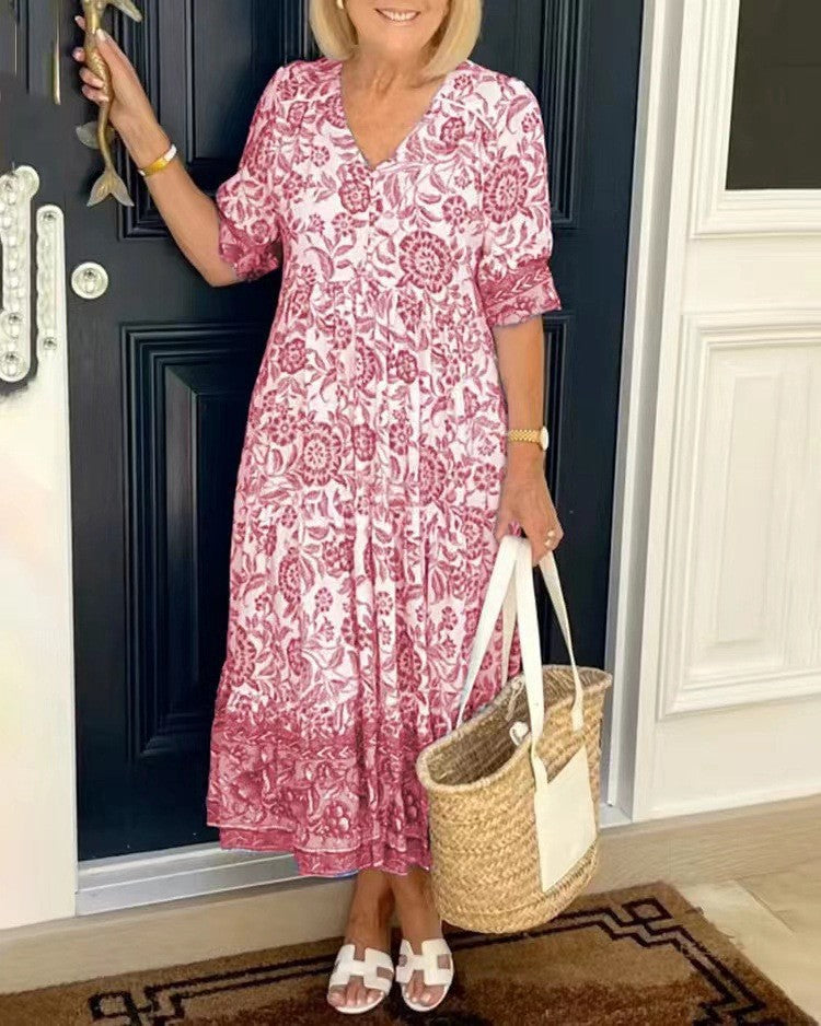 Women’s V Neck Floral Print Dress