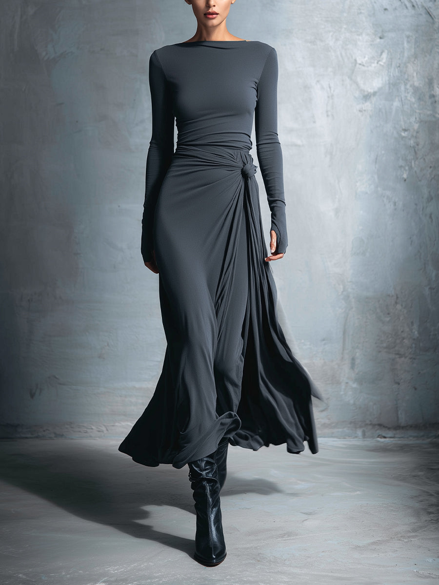 Women’s Side Knot Tie Waist Maxi Dress