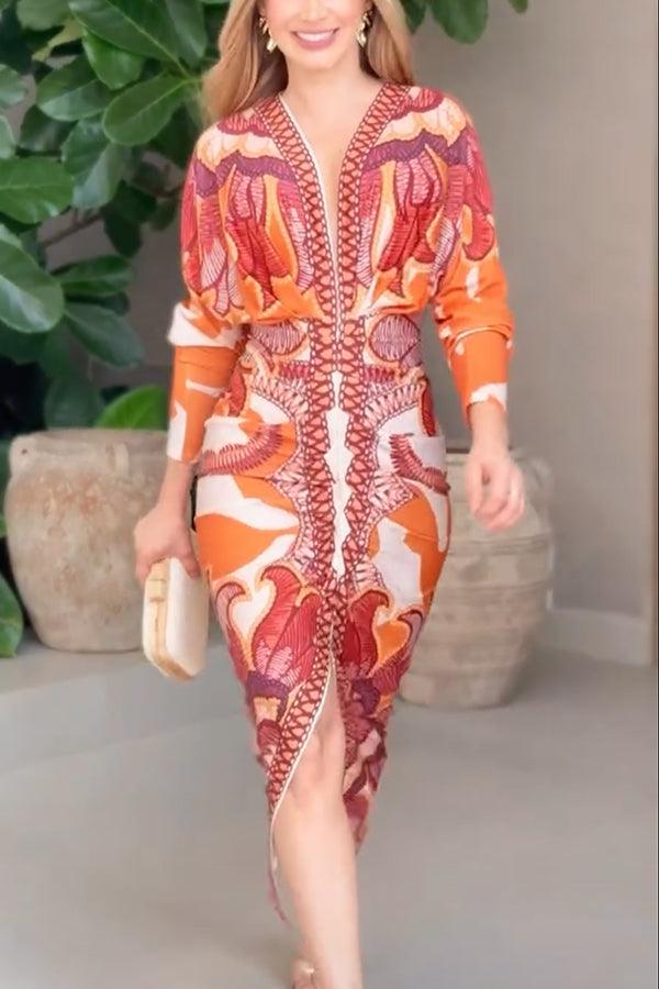 Women’s Printed Dolman Sleeve Midi Dress