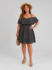 Women’s Cold Shoulder Ruffle Overlay Knee Length Dress