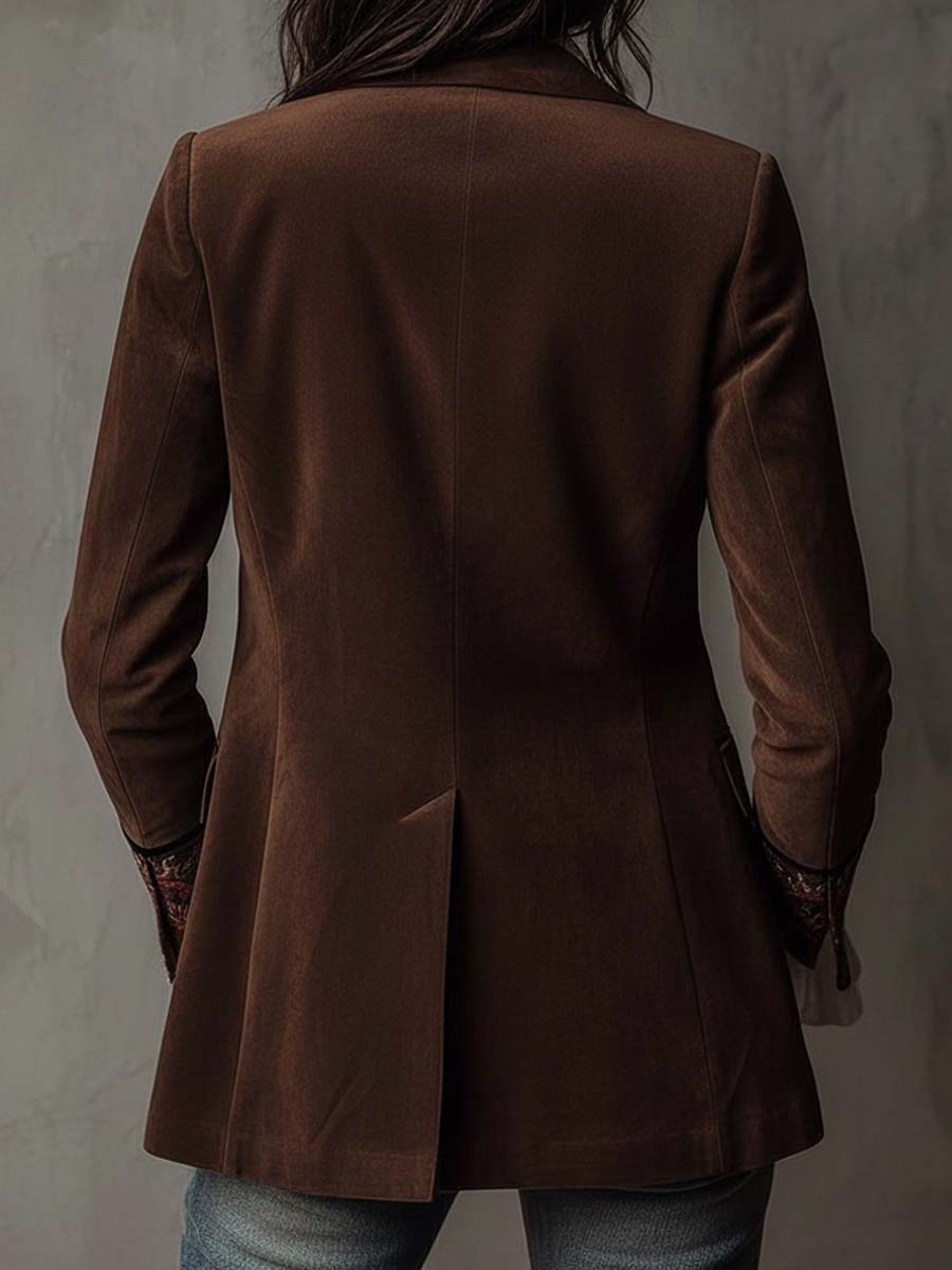Women’s Vintage Brown Embroidered Blazer