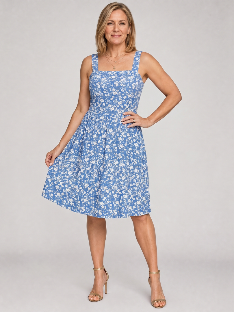 Women’s Square Neck Floral Print Knee Length Dress