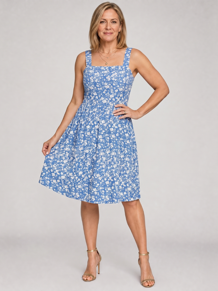 Women’s Square Neck Floral Print Knee Length Dress
