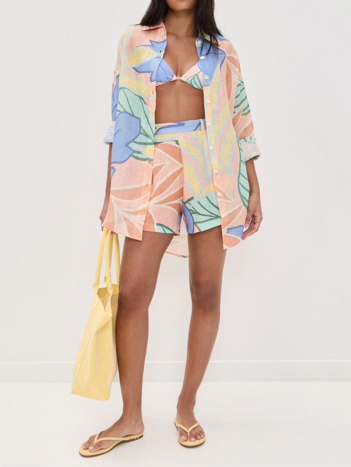 Women’s Tropical Leaf Print Two-Piece Shorts Set