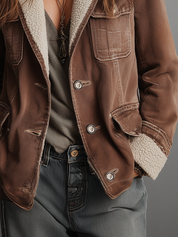 Men’s Retro Multi Pocket Sherpa Lined Coat