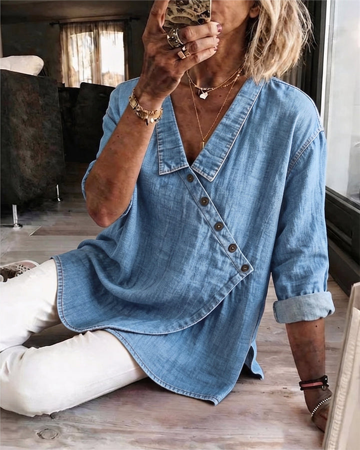 Women’s Asymmetrical Button Front Collared Blouse