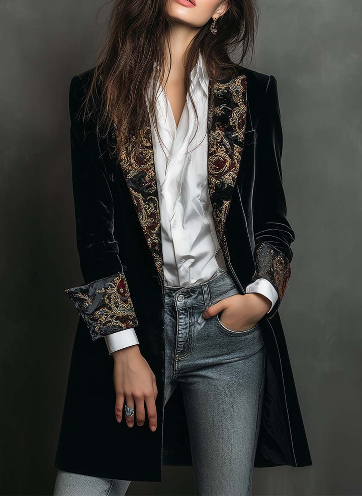 Men’s Black Baroque Print Lapel Slim Fit Blazer