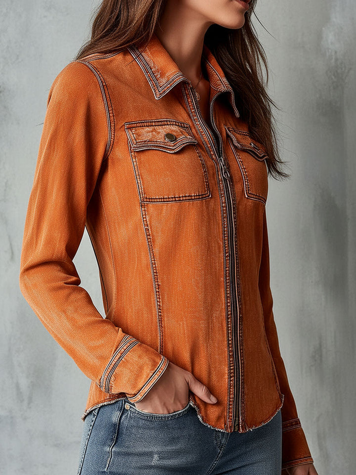 Women’s Vintage Burnt Orange Utility Zip Up Jacket