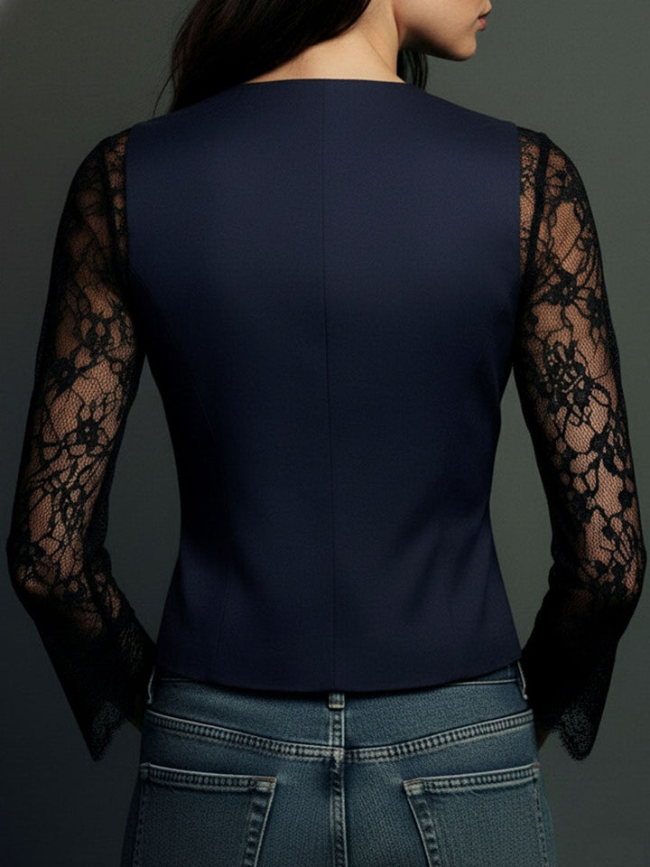 Women’s Black Sheer Sleeve Blazer Top