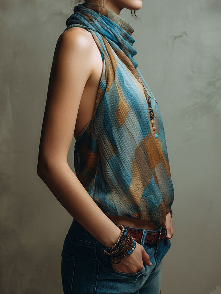 Women’s Boho Halter Scarf Neck Blouse