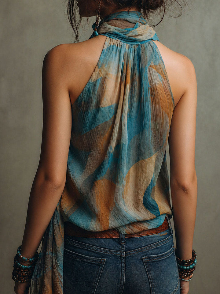 Women’s Boho Halter Scarf Neck Blouse