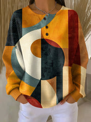 Women’s Waffle Knit Geometric Pullover Sweater