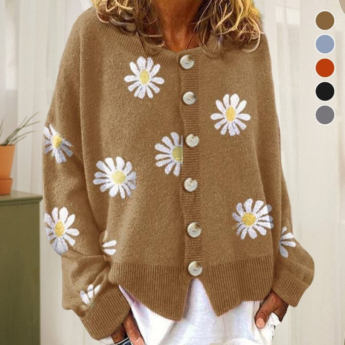 Women’s Daisy Print Button Up Cardigan