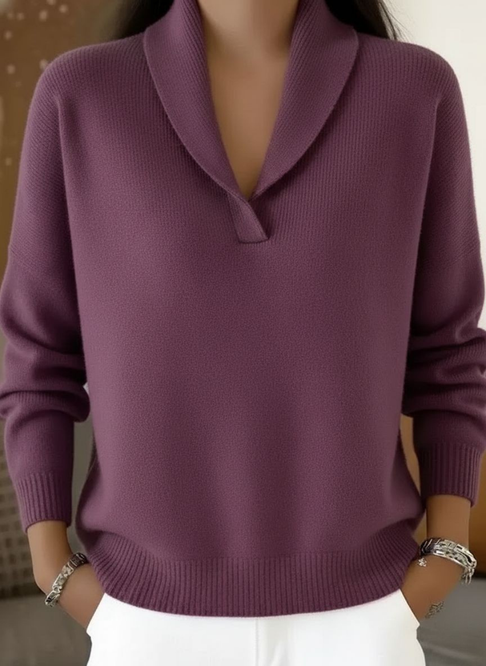 Women’s V-Neck Ribbed Pullover Sweater