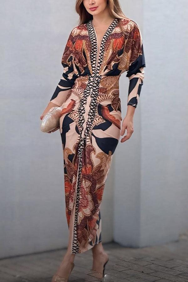 Women’s Printed Dolman Sleeve Midi Dress
