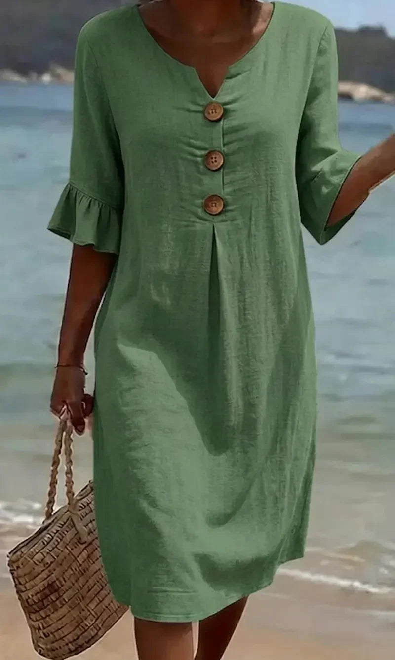 Women’s Textured Button Front Balloon Sleeve Dress