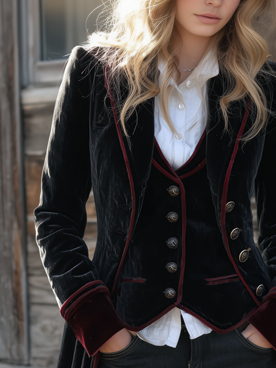 Women’s Vintage Contrast Trim Longline Jacket