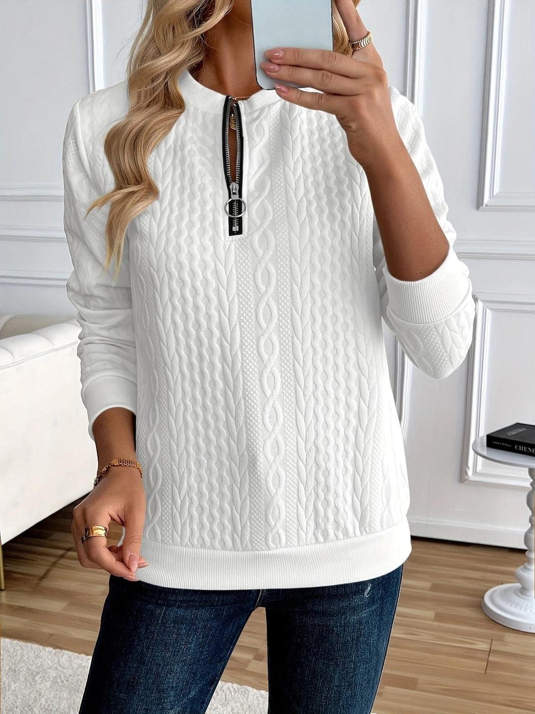 Women’s Textured Zip Up Sweatshirt
