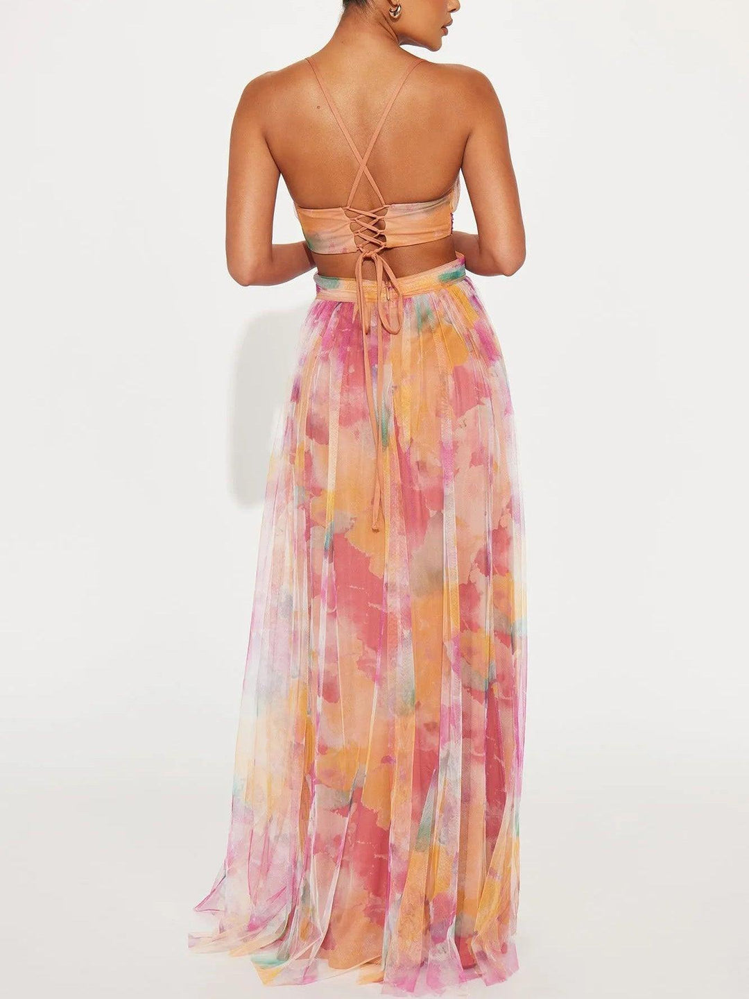 Women’s Painted Floral Print V-Neck Maxi Dress