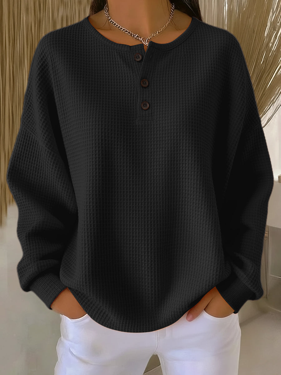 Men’s Waffle Knit Long Sleeve Henley Shirt