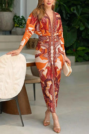 Women’s Printed Dolman Sleeve Midi Dress