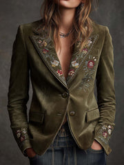 Women’s Olive Green Floral Embroidered Blazer