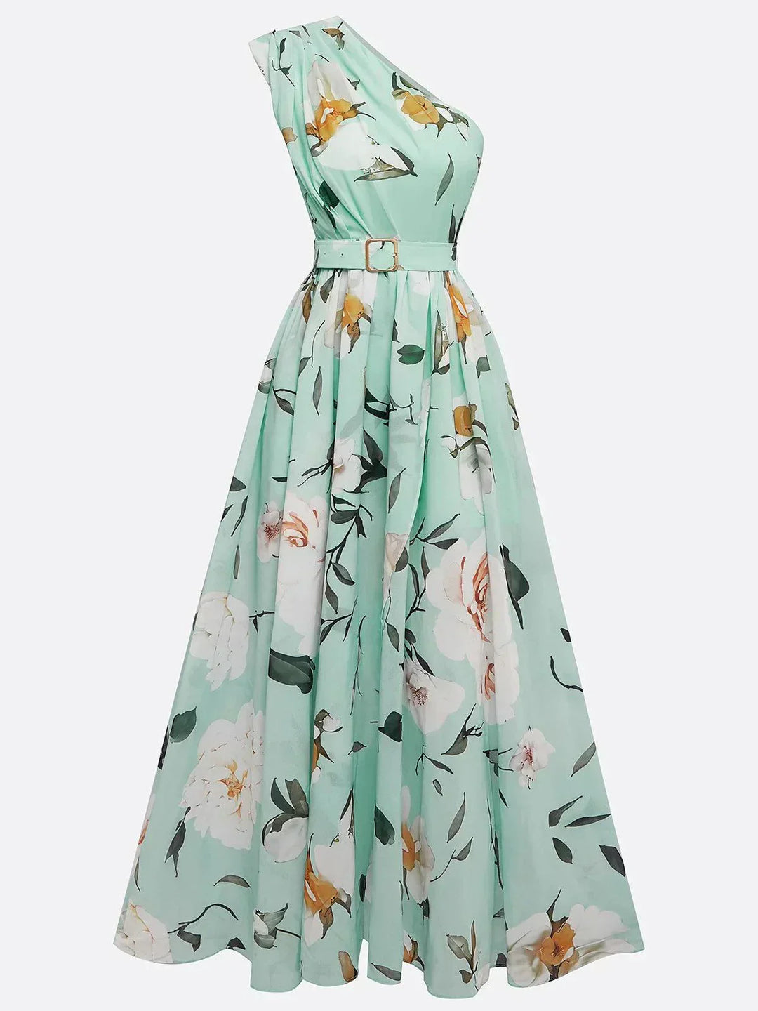 Women’s Light Green Floral One-Shoulder Maxi Dress