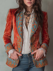 Women’s Retro Colorblock Printed Blazer