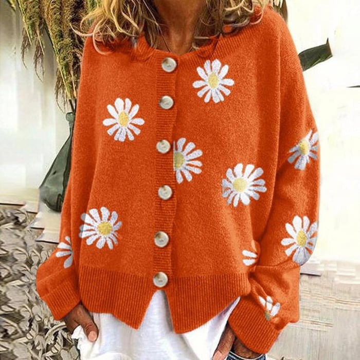 Women’s Daisy Print Button Up Cardigan
