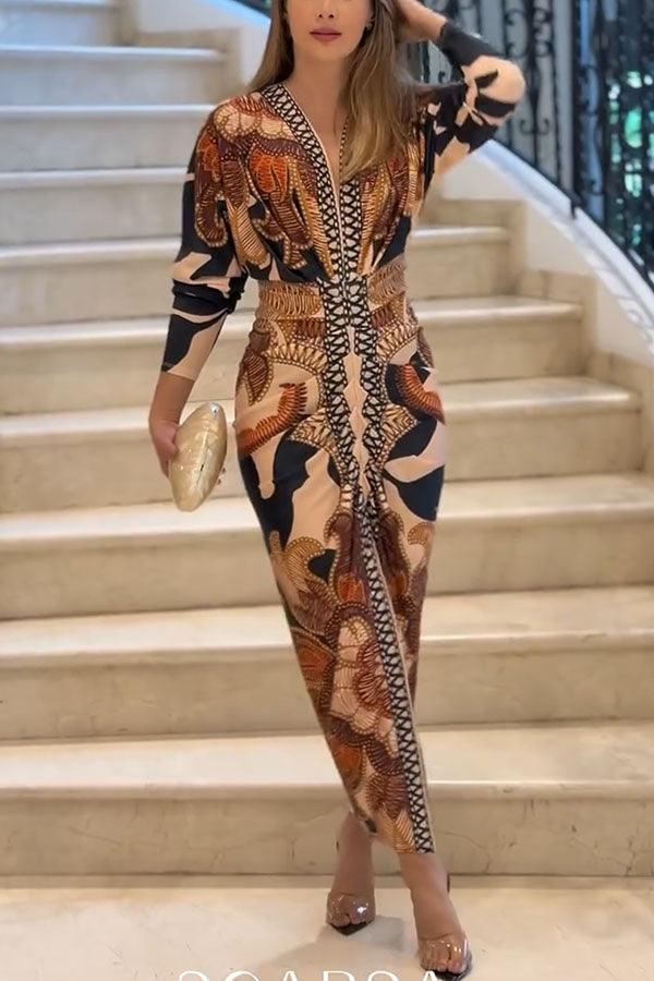 Women’s Printed Dolman Sleeve Midi Dress