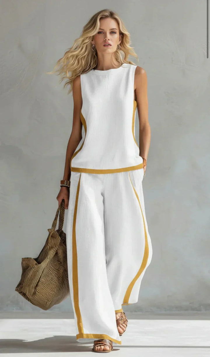 Women’s Two-Tone Tailored Two-Piece Vest And Pants Set
